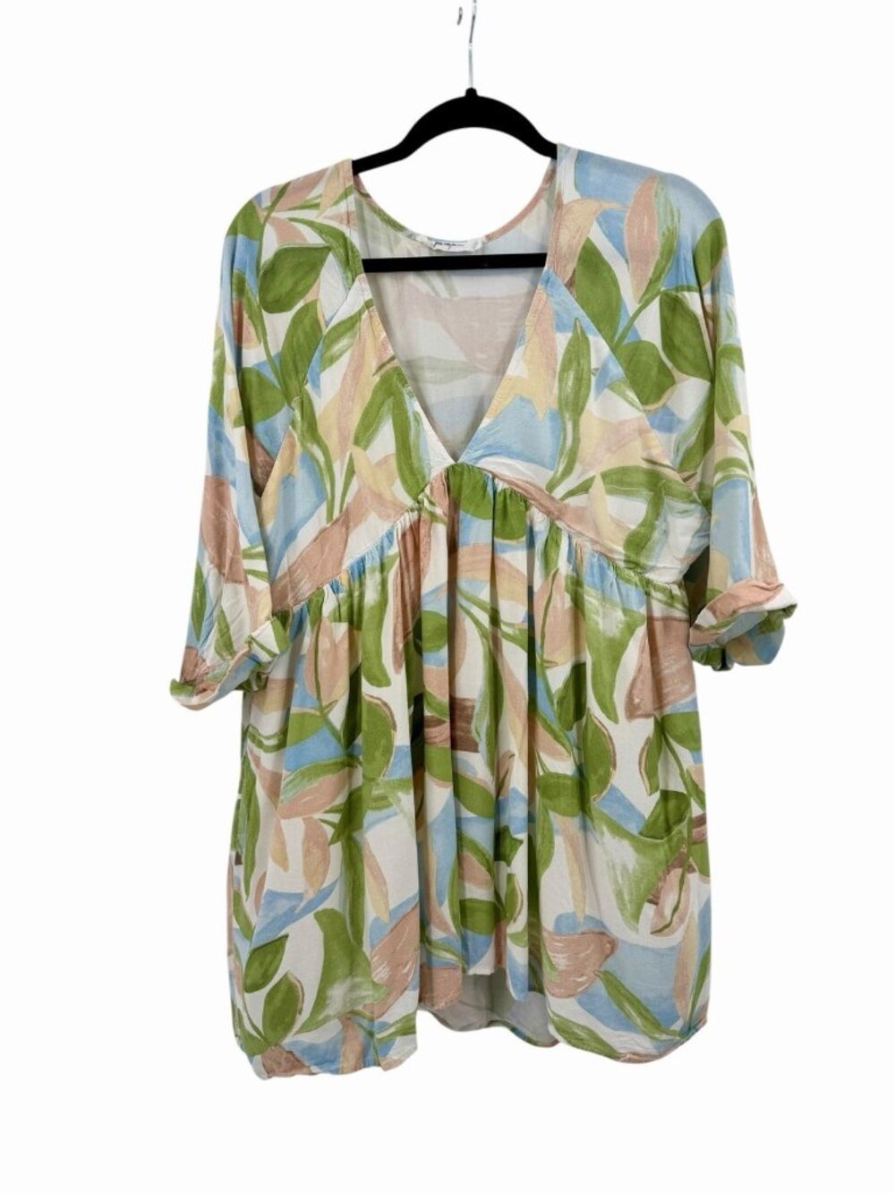 GIRL AND THE SUN Women's Multicolor Botanical Leaf Deep V-Neck Swim Dress Medium